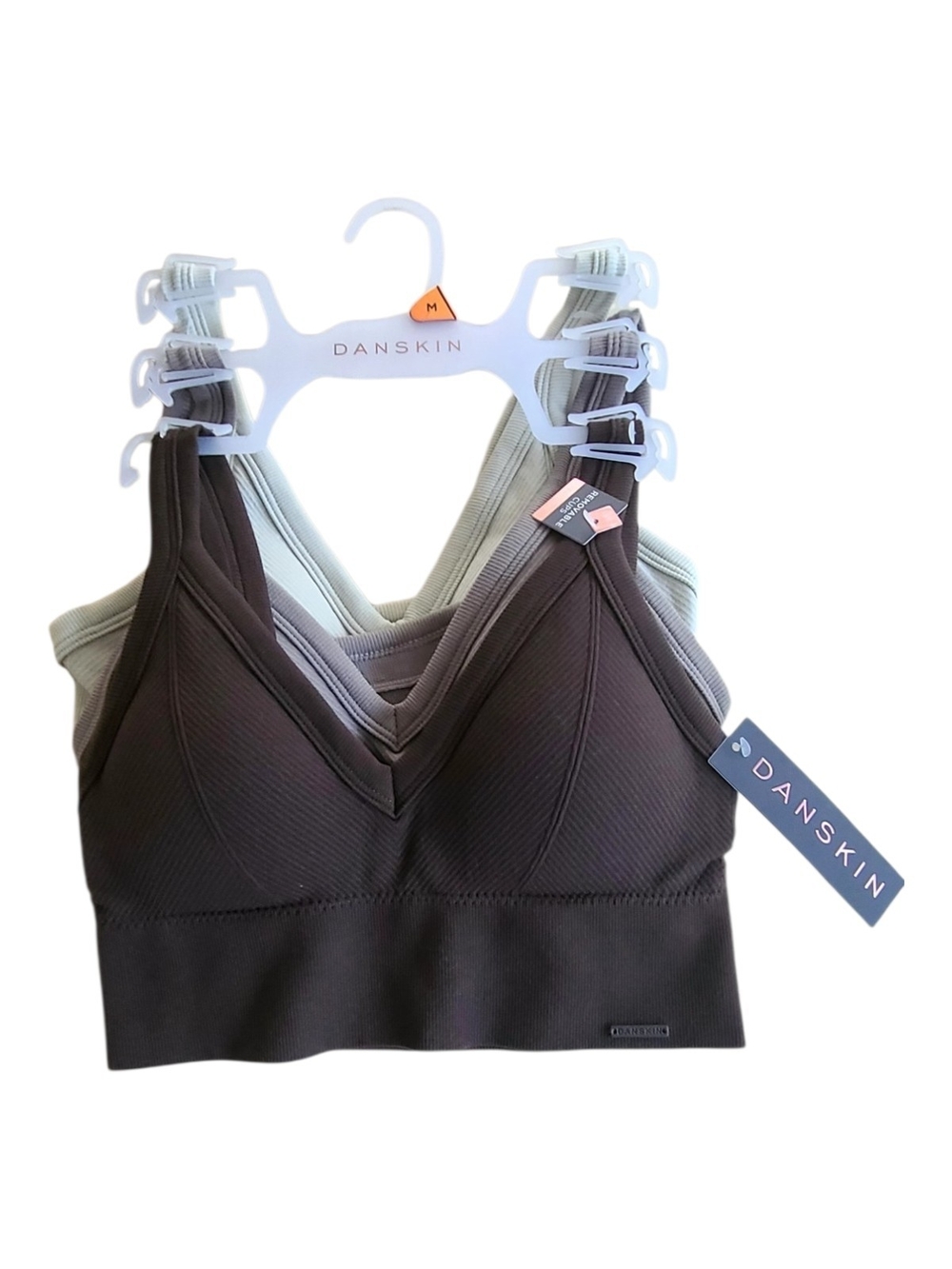NWT Danskin Seamless V-Neck Bralette Trio in Brown, Taupe & Beige Size M